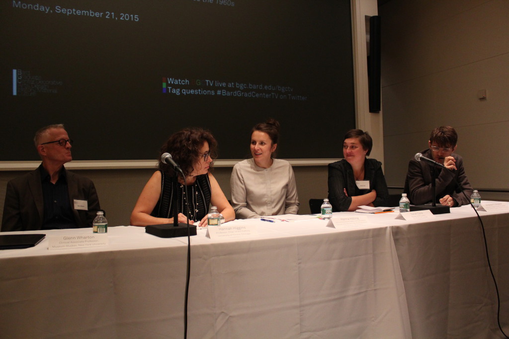 The panel discussion. From left to right: Glenn Wharton, Hannah Higgins, Hanna Hölling, Sarah Cook, Andrew V. Uroskie.